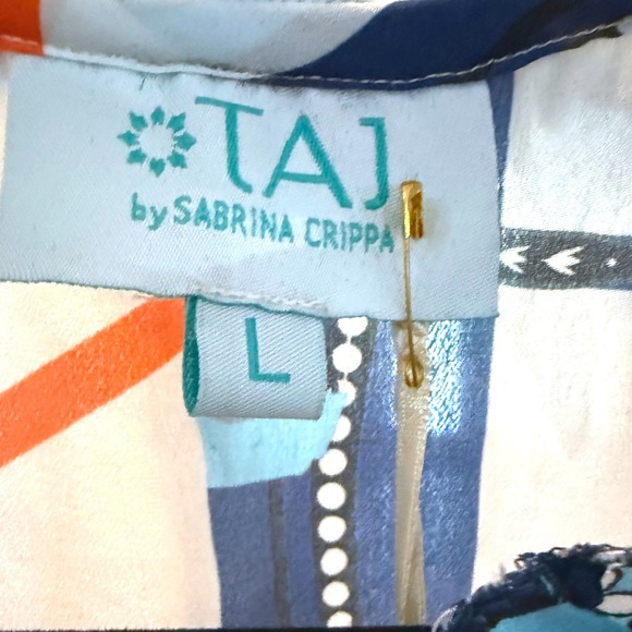 NWT‎ TAJ by Sabrina Crippa Mini Dress Women's Blue Print Size L - Picture 4 of 13